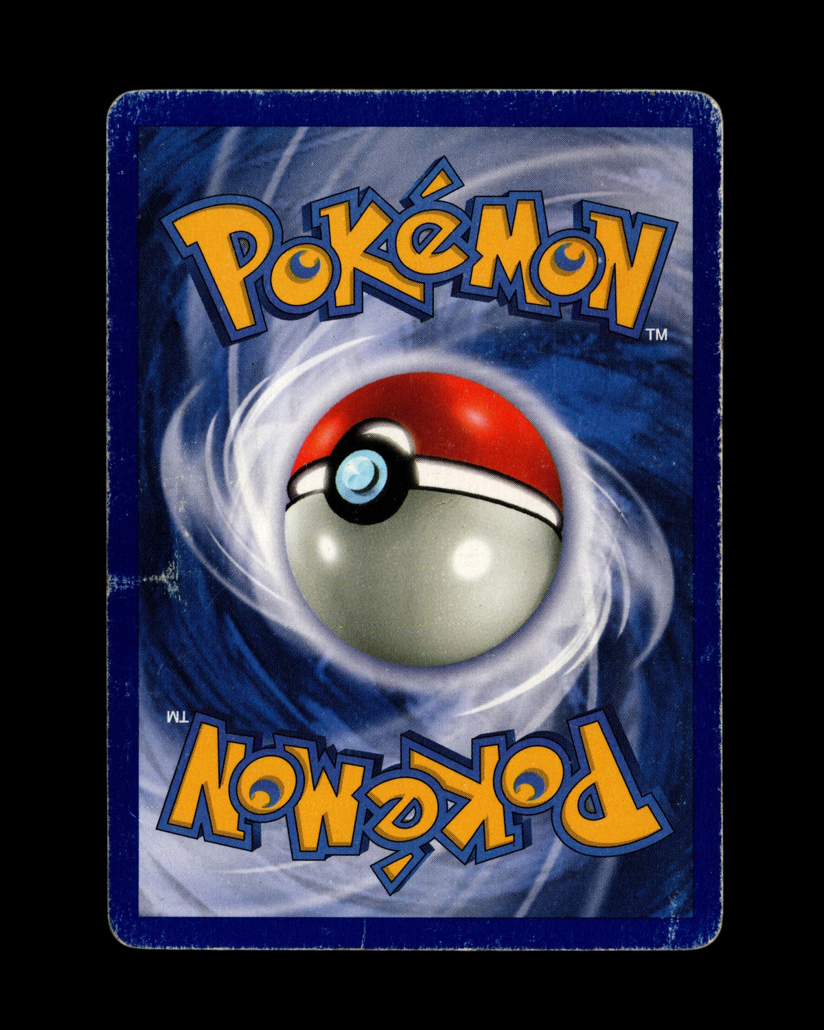CardVault Belgium Pokémon kaart achterkant met klassiek blauw logo en Pokéball ontwerp, lichte gebruikssporen