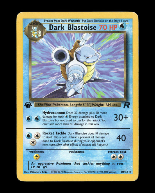 CardVault Belgium Pokémon Dark Blastoise 20/82 1st Edition kaart uit de Team Rocket set in uitstekende staat.