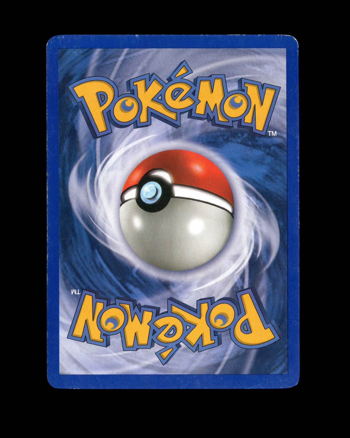 Achterkant van een vintage Pokémon kaart van CardVault Belgium met het klassieke blauwe Pokémon logo ontwerp.