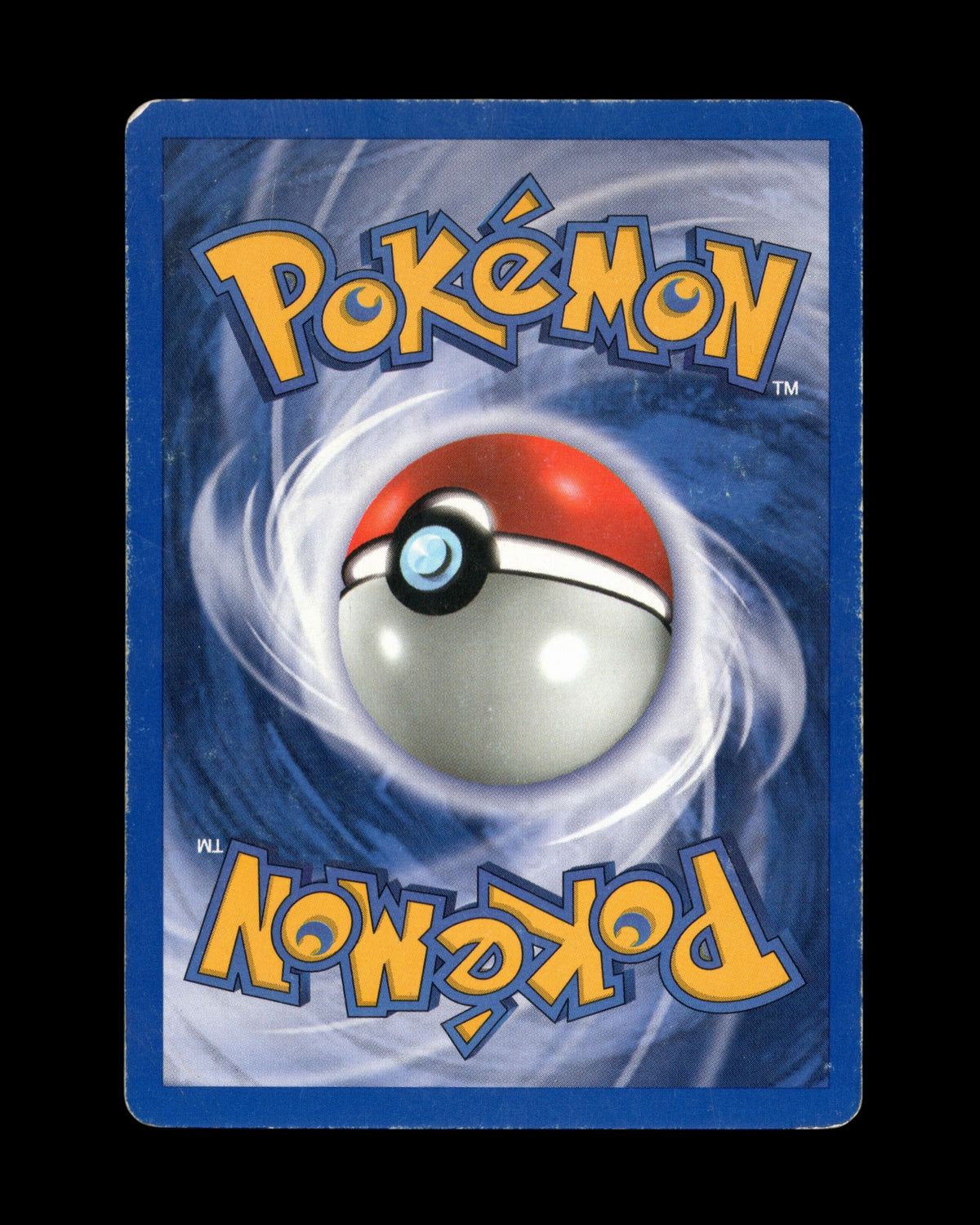Achterkant van een vintage 2000 Pokémon kaart van CardVault Belgium met zichtbare randslijtage en whitening.