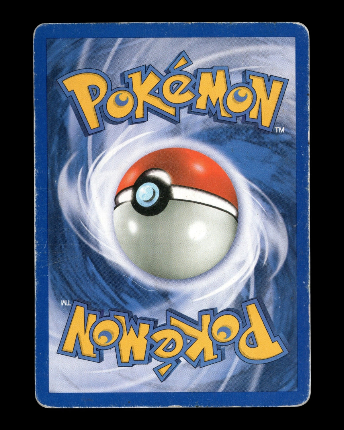 Achterkant van de CardVault Belgium Pokémon Typhlosion 1st Edition kaart met zichtbare gebruikssporen op de randen.