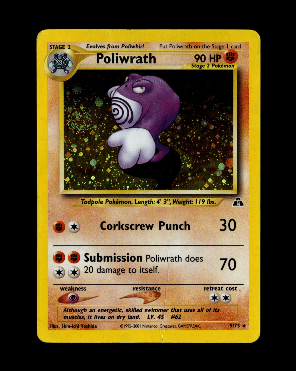 CardVault Belgium vintage Pokémon Poliwrath 9/75 Neo Discovery holo kaart in light played conditie