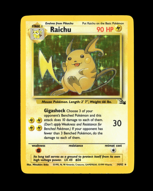 CardVault Belgium Pokémon Raichu 14/62 Fossil 1999 holo kaart in uitstekende staat met glanzende afwerking