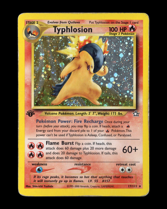 CardVault Belgium Pokémon Typhlosion 17/111 Neo Genesis 1st Edition holo kaart met zichtbare gebruikssporen